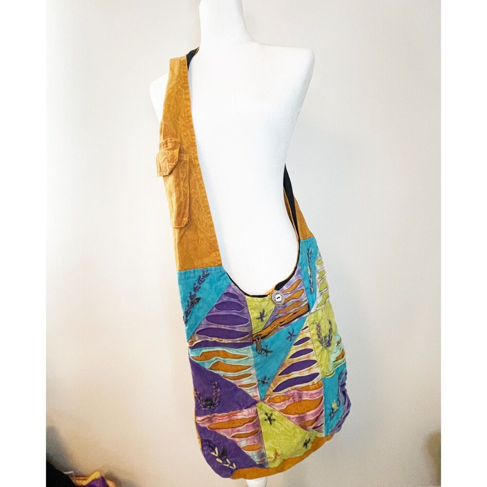 Handmade Nepal Patchwork Crossbody Hobo Bag Boho Festival Earthy Whimsigoth